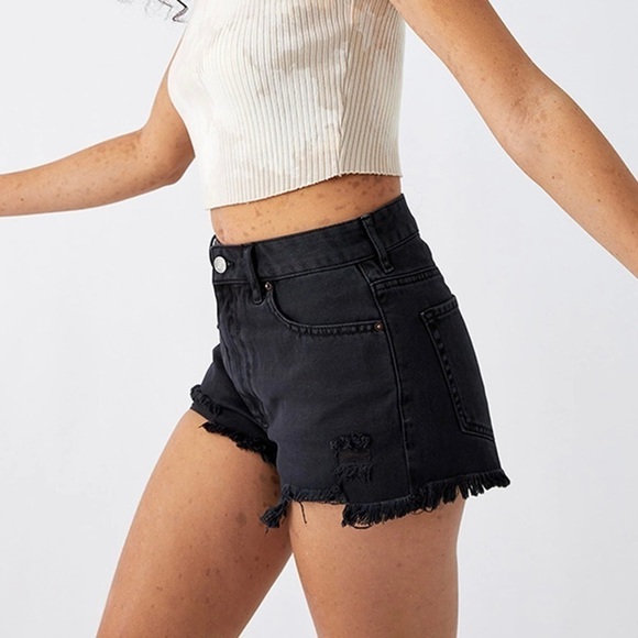 PacSun Distressed High Waisted Denim Festival 2” Cut Off Jean Shorts Black Sz 29 - Picture 2 of 9